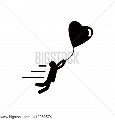 A Man Fly Away With Heart, Valentine, Balloon, Sky, Valentines Day