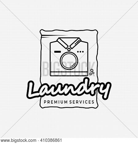 T-shirt Logo Vector Design Illustration Line Art, Laundry Business, Simple Logo, Vector Laundry