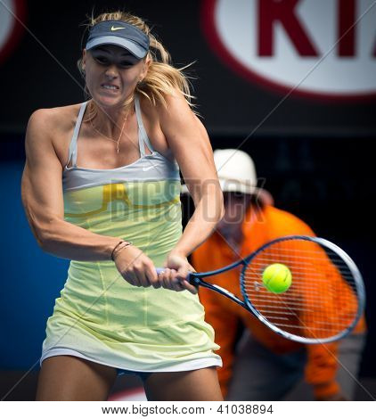 MELBOURNE - 14. ledna: Maria Sharapova Ruska v jejím prvním kole vyhrát nad Olga Puchkova nebo Russi