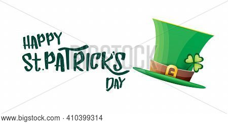 Vector Saint Patricks Day Horizontal Banner With Greeting Text And Green Funky Patricks Hat On White