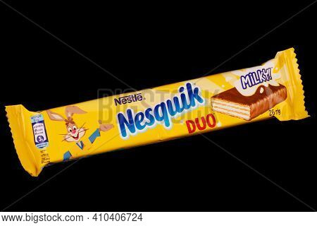Lviv, Ukraine - February 24, 2021: Nesquik Chocolate Bar
