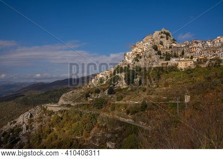 View Of Cervara Di Roma From Mountain Road In Italy