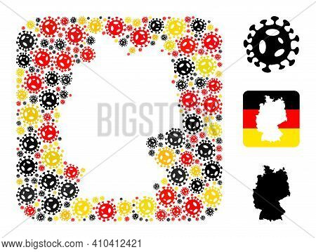 German Geographic Map Hole Mosaic. Stencil Rounded Square Collage Formed From Virus Elements In Vari