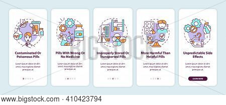 Unregistered Pharmacies Threats Onboarding Mobile App Page Screen With Concepts. Contaminated, Poiso