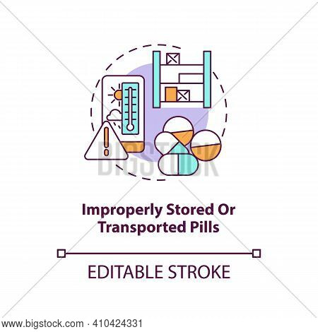 Improperly Stored Or Transported Pills Concept Icon. Online Pharmacy Idea Thin Line Illustration. Un