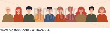 Group Of People, Young Men And Women With Different Skin Color.