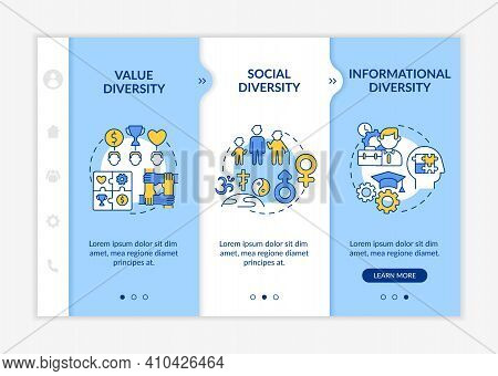Top Management Diversity Types Onboarding Vector Template. Value And Social Diversity In Company. Re