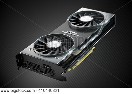 Graphics card. Modern gaming  GPU graphics processing unit on black. 3d illustration