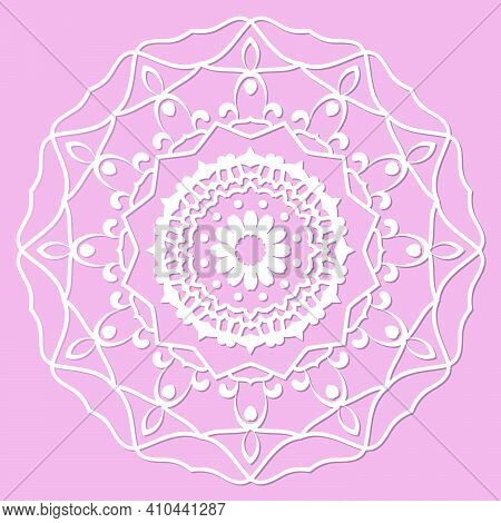 Mandala, Lace Paper Doily, Embossed Pattern, 3d, Round Element. Paper Cut Out Design, Laser Cut Temp