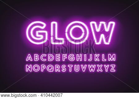 Purple Neon Capital Alphabet Letters, Glow Ultraviolet Font, 3d Rendering. Illuminated Led Character