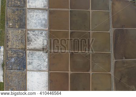 Aerial Overhead Drone Shot Of Salt Pans Near Ston In Ragusa Region Near Dubrovnik In Croatia Summer 