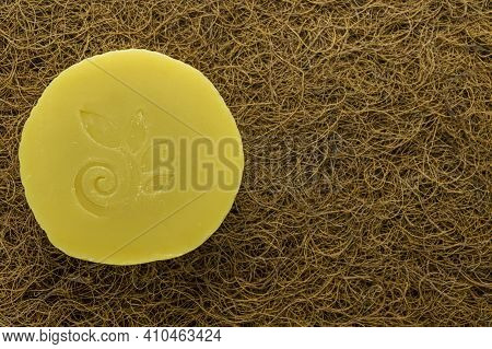 Soap On The Background Of Coconut Fiber Close-up