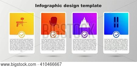 Set Paintball Gun, Boxing Glove, Mountains And Ski And Sticks. Business Infographic Template. Vector