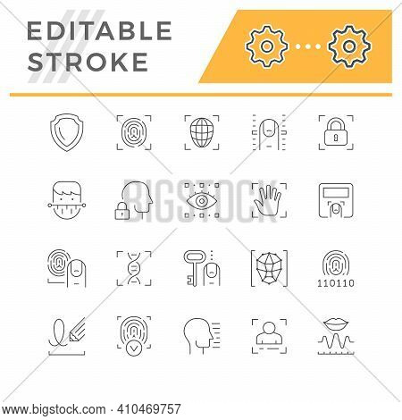 Set Line Icons Of Biometry Isolated On White. Biometric Identification, Face And Voice Recognition, 