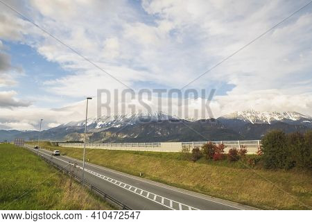 Scenic Highway Overlooking The Alps In Slovenia