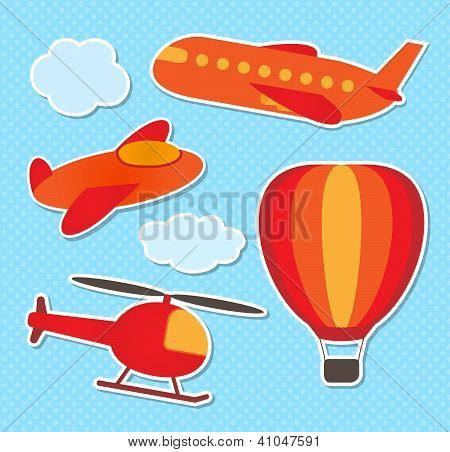 Juego de pegatinas de colores aviones Cute Vector