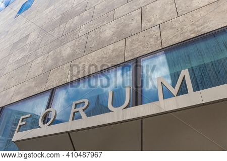 Groningen, Netherlands - March 14, 2020: Main Entrance To The Modern Building Of The Forum In Gronin
