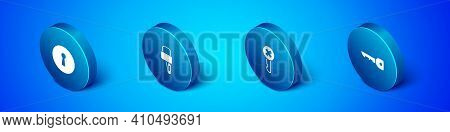 Set Isometric Keyhole, Wrong Key, And Lock Picks For Lock Picking Icon. Vector