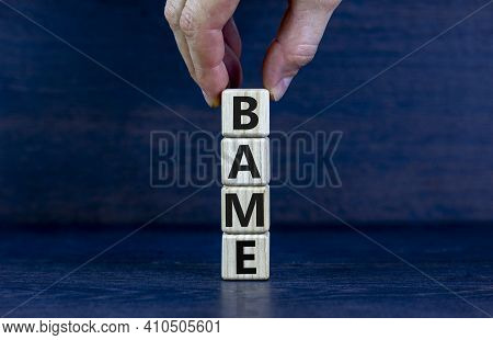 Bame Symbol. Abbreviation Bame, Black, Asian And Minority Ethnic On Wooden Cubes. Beautiful Grey Bac