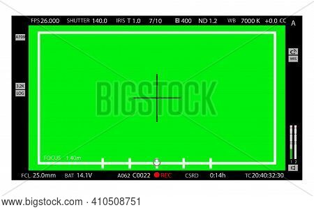 Green Screen, Chromakey Background. Blank Green Background With Vfx Motion Tracking Markers. Screen 