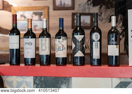 Andorra La Vella, Andorra: 2021 February 25: Argentine Wines In A Typical Restaurant In Winter 2021.
