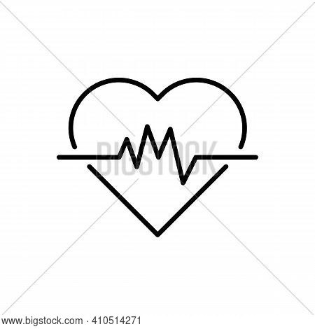 Heartbeat Line Icon. White Heart With Curve Sign. Heart Rate Illustration. Pulse. Electrocardiogram 