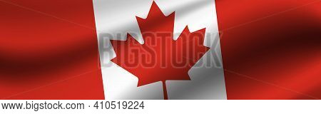 Banner With The Flag Of Canada Fabric Texture Of The Flag Of Canada.