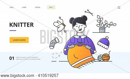 Small Business, Knitter Or Leisure And Recreation Concept With Woman Sitting Knitting Surrounded By 