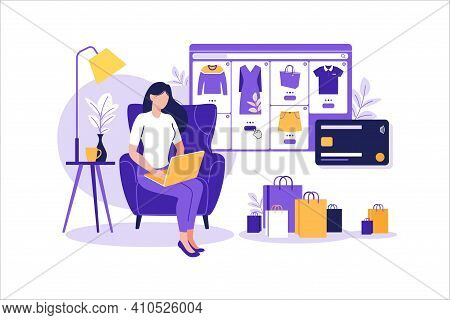 Women Shopping Online On Mobile Phone. Mobile App Templates, Vector Illustration. Retail Flat Design