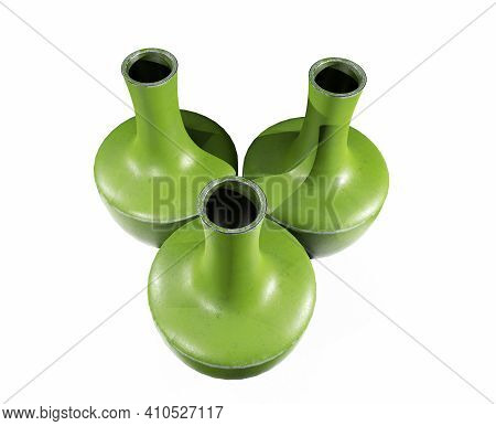 Realistic Empty Flower Pot Set, Pastel Colors. Closeup Isolated On White Backgroun 3d Render