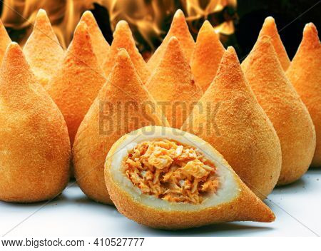coxinha traditional fried brazilian food with chicken