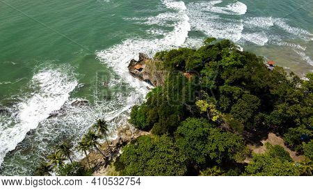 Aerial View Of Karang Bolong Beach And Its Wonderful Sunset View. At Anyer Beach With Noise Cloud An