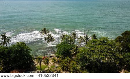 Aerial View Of Karang Bolong Beach And Its Wonderful Sunset View. At Anyer Beach With Noise Cloud An
