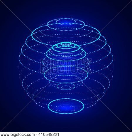 Abstract 3d Blue Sphere. Sphere Particles. Global Network Connection. Futuristic Technology Style. B