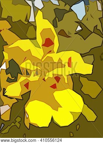 Abstract Colored Texture. Yellow Orchid.  Cubism. Modern Futuristic Pattern. Multicolor Dynamic Back