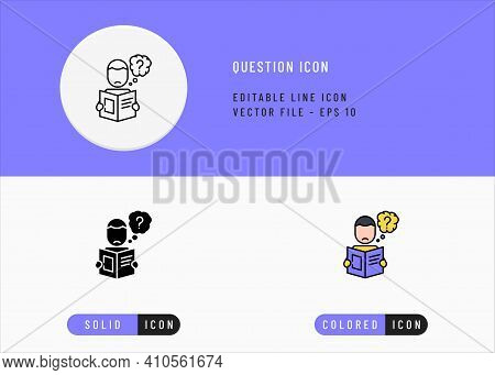 Question Icons Set Editable Stroke Vector Illustration. Question Mark Bubble Symbol. Icon Line Style
