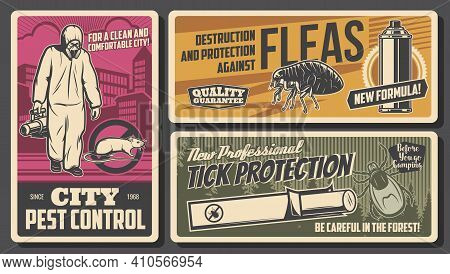 City Pest Control Service, Protection Against Parasite Insects Poster. Pest Control Worker In Protec