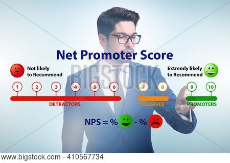 Net Promoter Score NPS concept with businessman pressing virtual