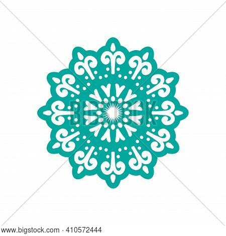 Decorative Beautiful Mandala Element Oriental, Round Mandala With Cyan Color And Unique Design.