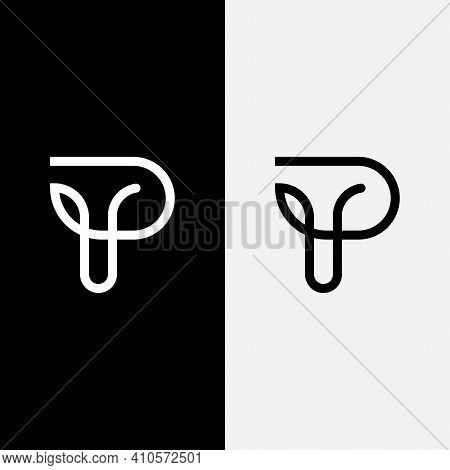 Beautiful D Linear Text Logo With Leaf. Unique Graphic Vector Logo For Top Brands.