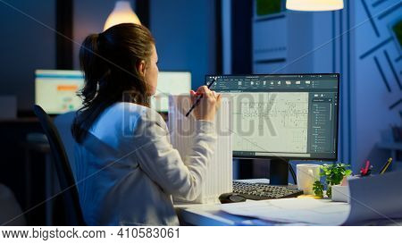 Engineer Constructor Designer Architect Creating New Component In Cad Program Working In Business Of