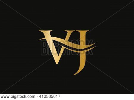 Premium Letter Vj Logo Design With Water Wave Concept. Vj Letter Logo Design With Modern Trendy