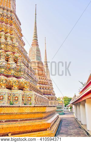 Bangkok, Thailand, December 2011: Wat Pho Temple In Bangkok, Thailand, Showing Phra Chedi Rai Which 