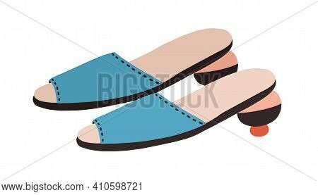 Fashion Summer Shoes Or Modern Peep-toe Slippers With Rounded Heel. Womens Trendy Footwear. Colored 