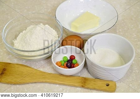 Prepare The Required Ingredients Chicken Egg Wheat Flour Dragee Sugar Vanillin Butter.