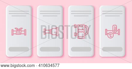 Set Line Industry Metallic Pipe, Pipe Adapter, Heated Towel Rail And . White Rectangle Button. Vecto