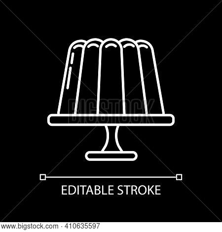 Pudding On Platter White Linear Icon For Dark Theme. Jelly On Plate. Gelatine Dessert. Thin Line Cus