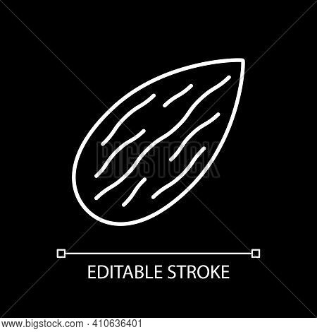 Almond White Linear Icon For Dark Theme. Raw Nut. Nutrient Food For Healthy Eating. Thin Line Custom