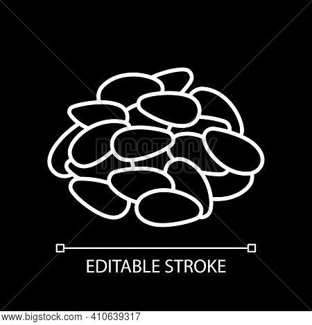 Sunflower Seeds White Linear Icon For Dark Theme. Pine Nuts. Nutrient Dietary Food. Thin Line Custom