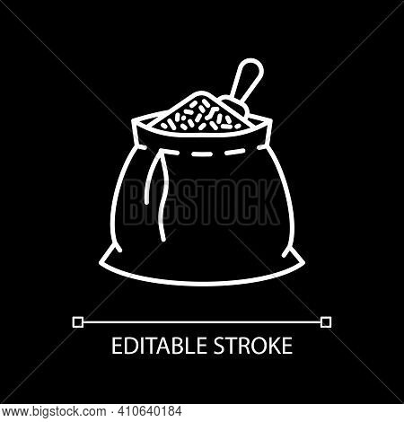 Grain In Sack White Linear Icon For Dark Theme. Wheat In Bag. Grocery Foodstuff. Staple Food. Thin L
